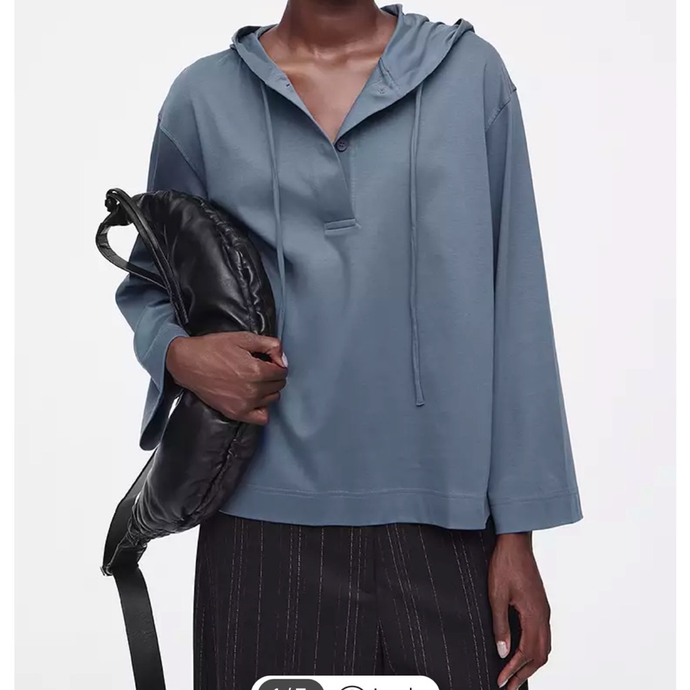 Blue Hooded Pullover Top